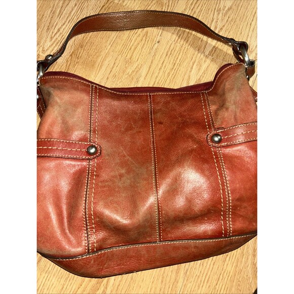 Fossil Canvas Earthtone Reddish Used Leather Handbag Purse! Real - Picture 9 of 9